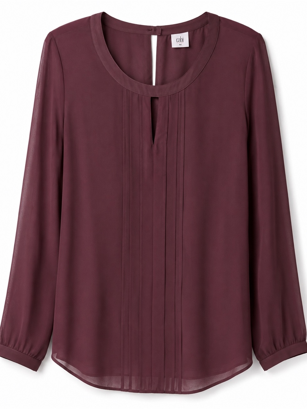 Cabi Sheer Plum Burgundy Long Sleeve Blouse Tunic Top Medium